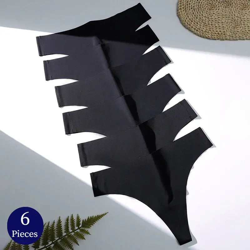 Simples Market 6-piece black breathable seamless thong underwear set for women
