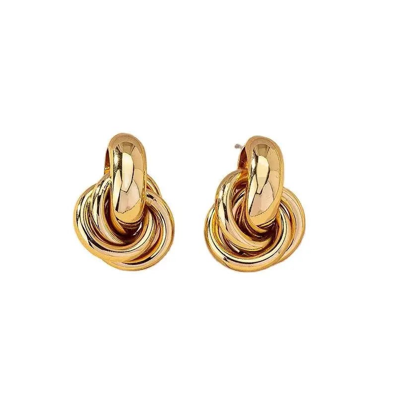 Obega Two Tone Gold Silver Knot Hoop Earrings For Women Shiny Plating Trendy Fashion Jewelry Daily Wear - Simples Market