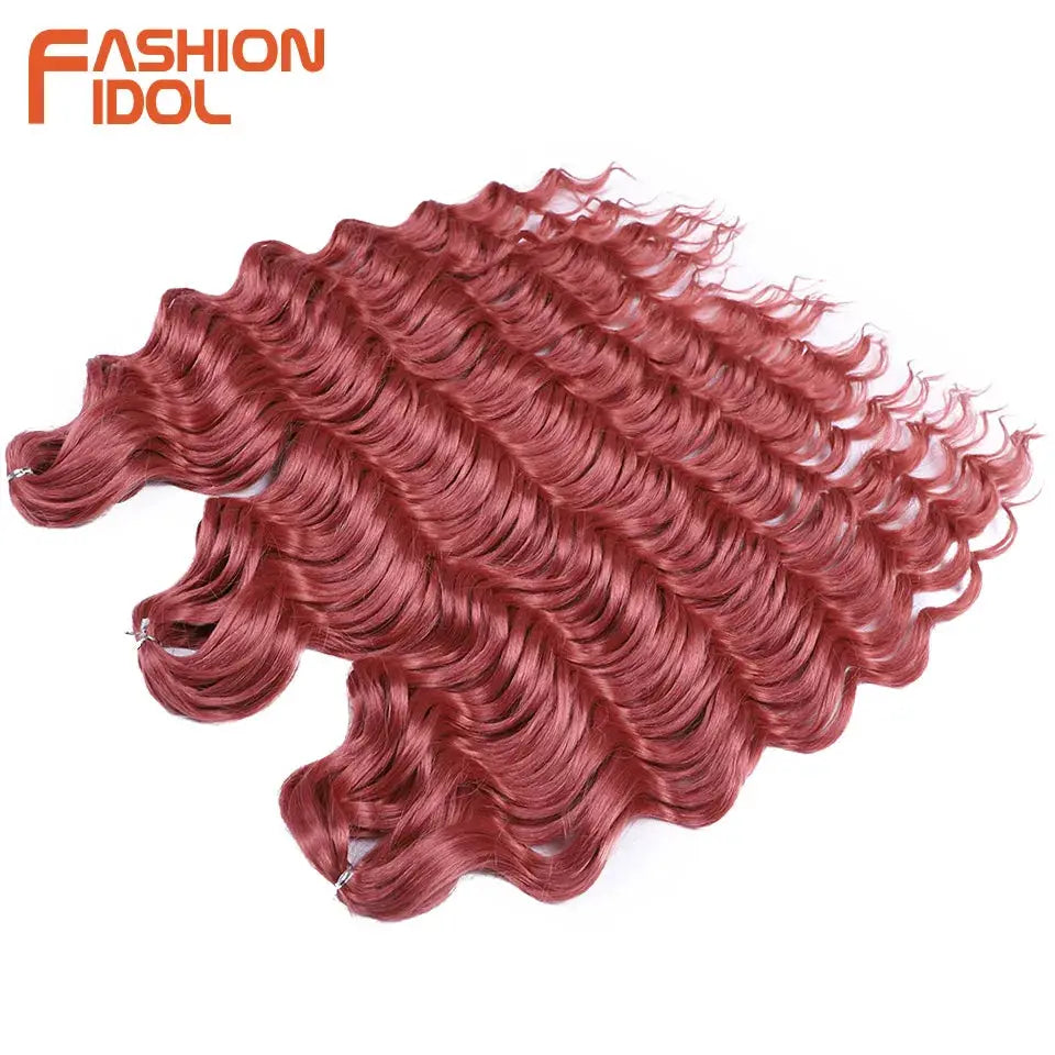 Anna 24in synthetic water-wave braiding hair extensions in red ombre; bundle set by Simples Market
