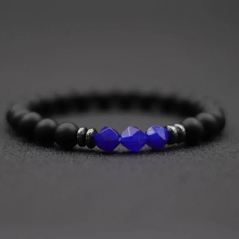 Men's Beaded Stone Bracelet Natural Black Onyx Tiger Eye Sodalite Irregular Beads Unisex Jewelry - Simples Market