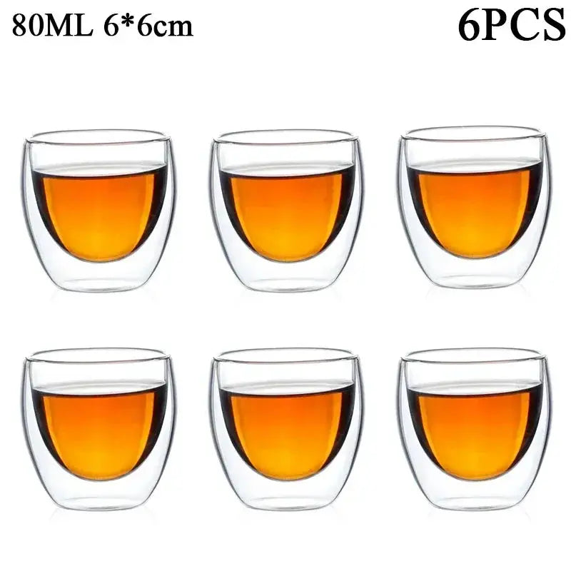 Double Wall Glass Kung Fu Tea Cup Set 80ml 150ml High Borosilicate Transparent Drinkware For Tea Coffee Milk Water