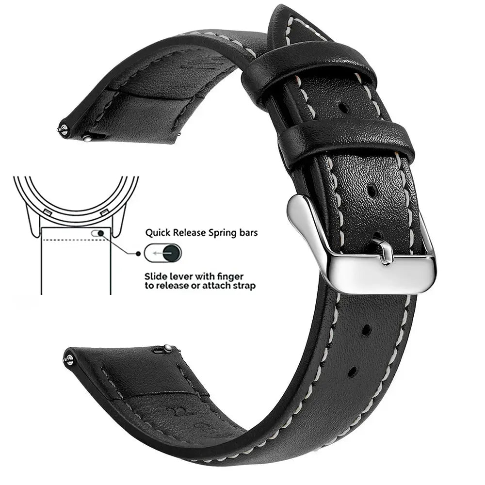 Timely Top Grain Genuine Leather Watch Band Quick Release For Easy Swaps Fits 12 To 24 Mm