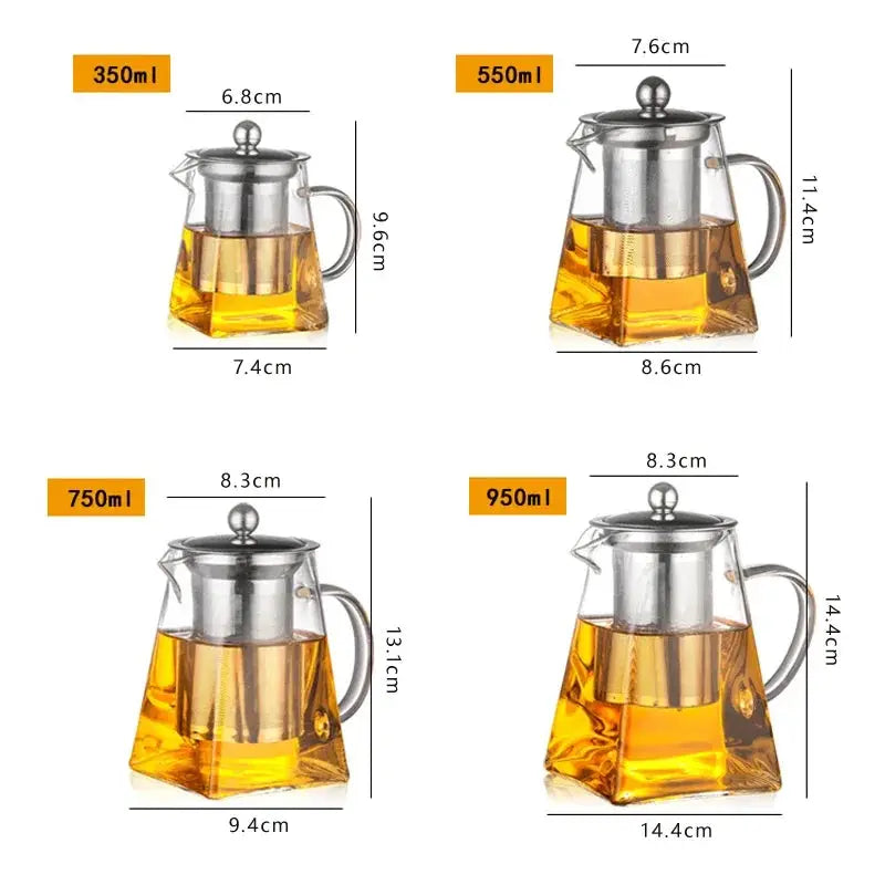 ClearBrew Heat Resistant Glass Teapot With Stainless Steel Infuser Square Design 350ml For Tea And Coffee