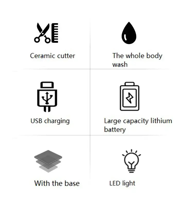 Kemei KM-1838 groin area trimmer with ceramic cutter, waterproof, USB charging, base, LED light