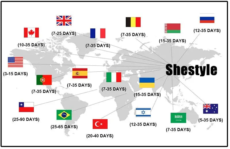 Shestyle plaid bodycon jumpsuit global delivery map with flags showing shipping days by country