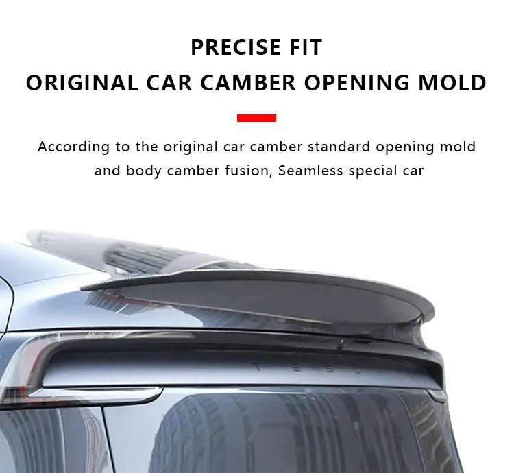 Tesla Model Y trunk spoiler in ABS carbon fiber pattern, Juniper 2025 high-performance wing