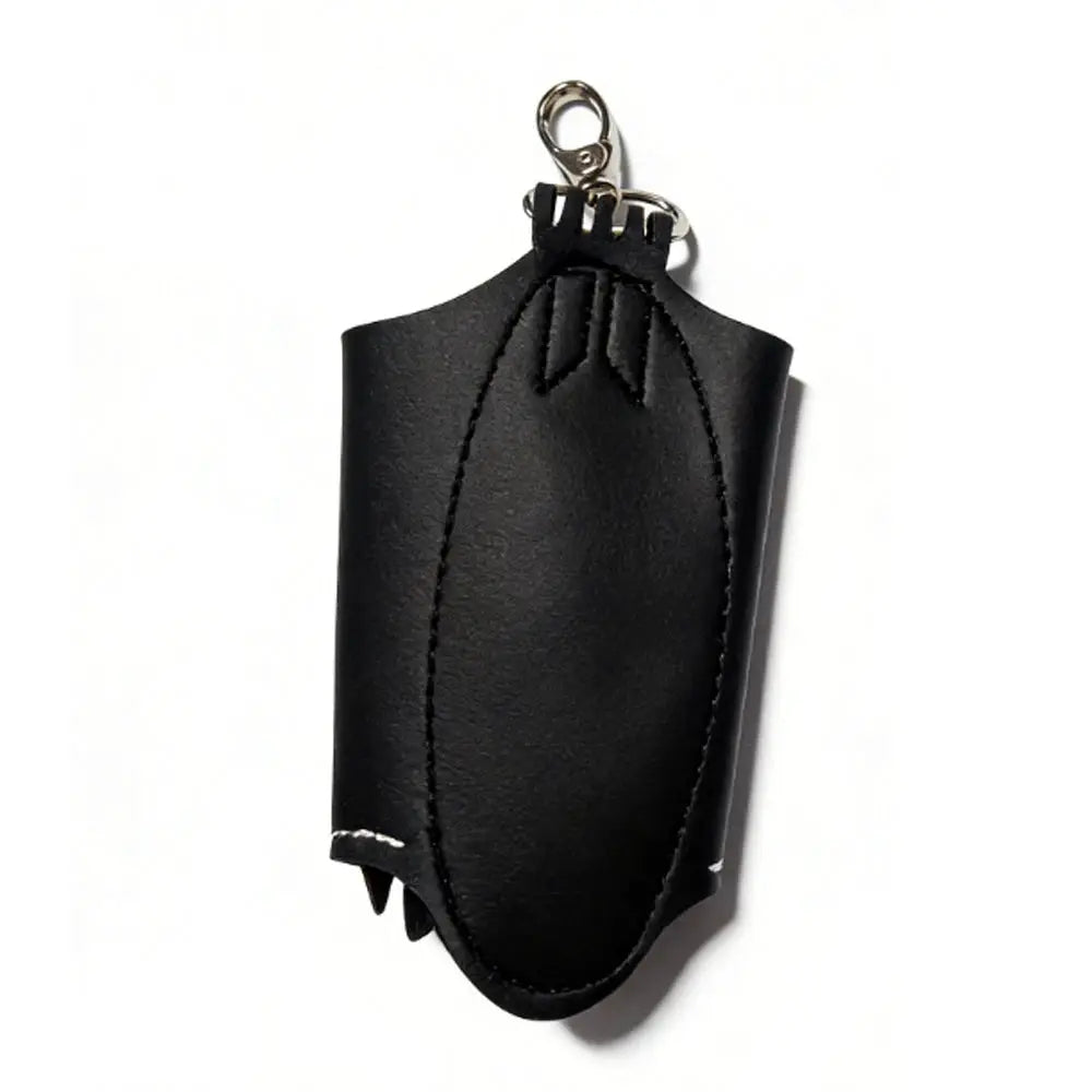 Coin purse bat-shaped, black PU leather with foldable wings and metal keychain ring