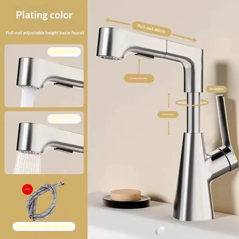 Hair washing bathroom faucet by Simples Market, pull-out liftable 360° rotatable mixer, 2 spray modes, chrome finish.