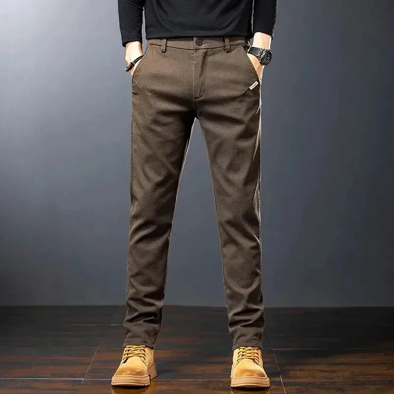 KUBRO men's casual cotton pants, brown, straight-leg work trousers
