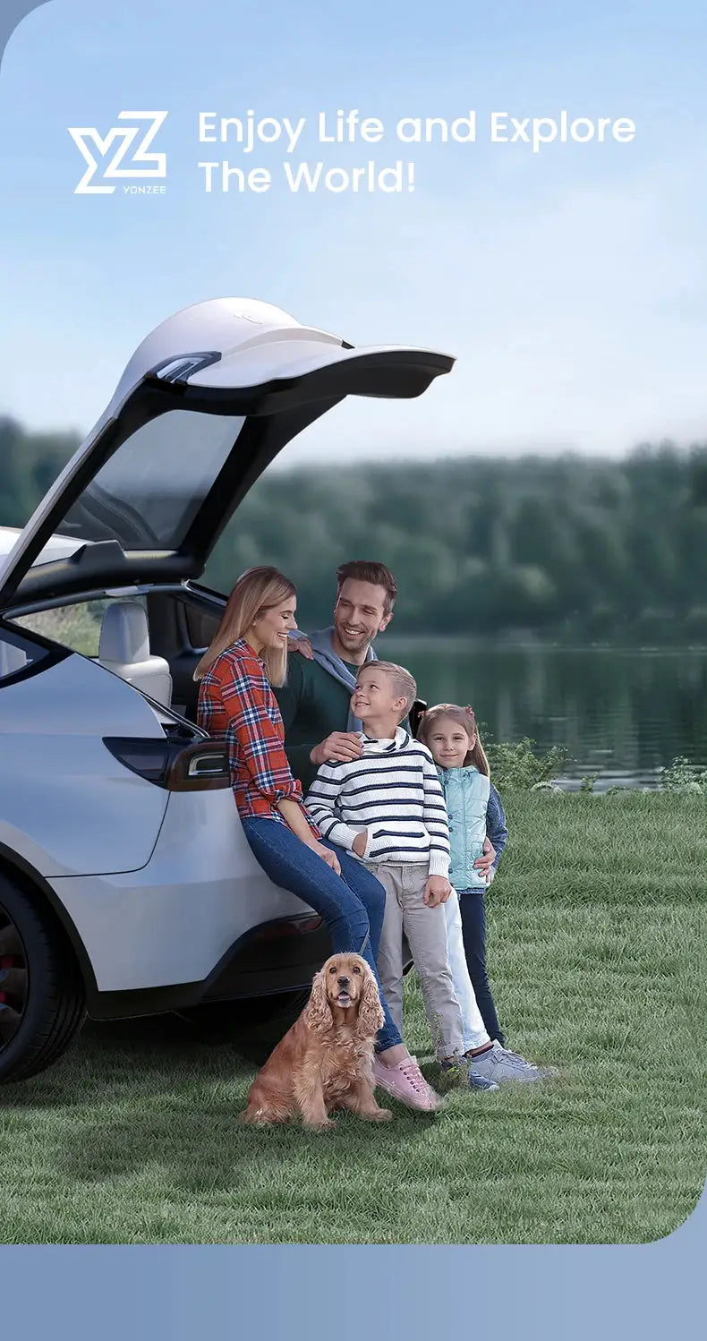 YZ Yonzee leather trunk mats for Tesla Model Y; full-surround waterproof liner