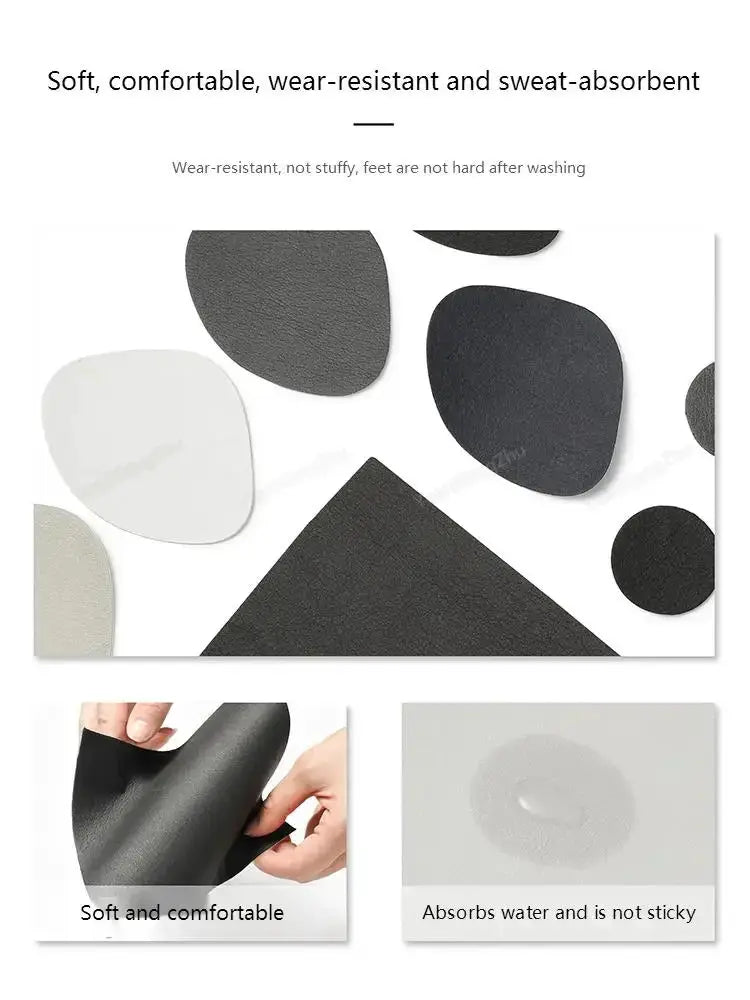 Sports shoe patches set for heel repair; adhesive patches in black, white and gray, soft and water-absorbing