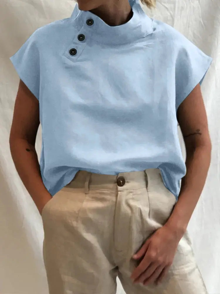 ZANZEA Women Blouses Cotton Linen Summer Top Short Sleeve Tunic