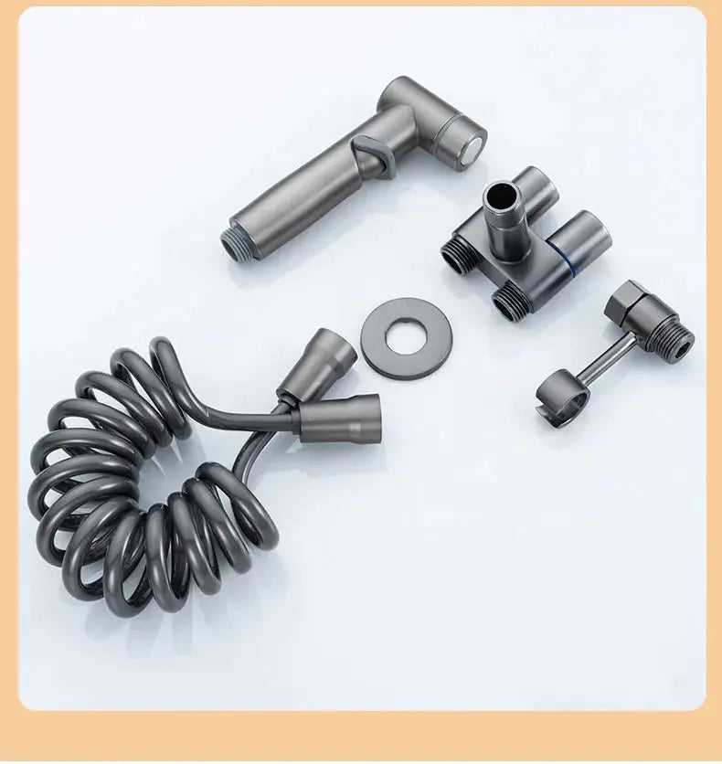 Simples Market hygienic shower bidet sprayer kit with wall-mounted double-outlet angle valve and coiled hose