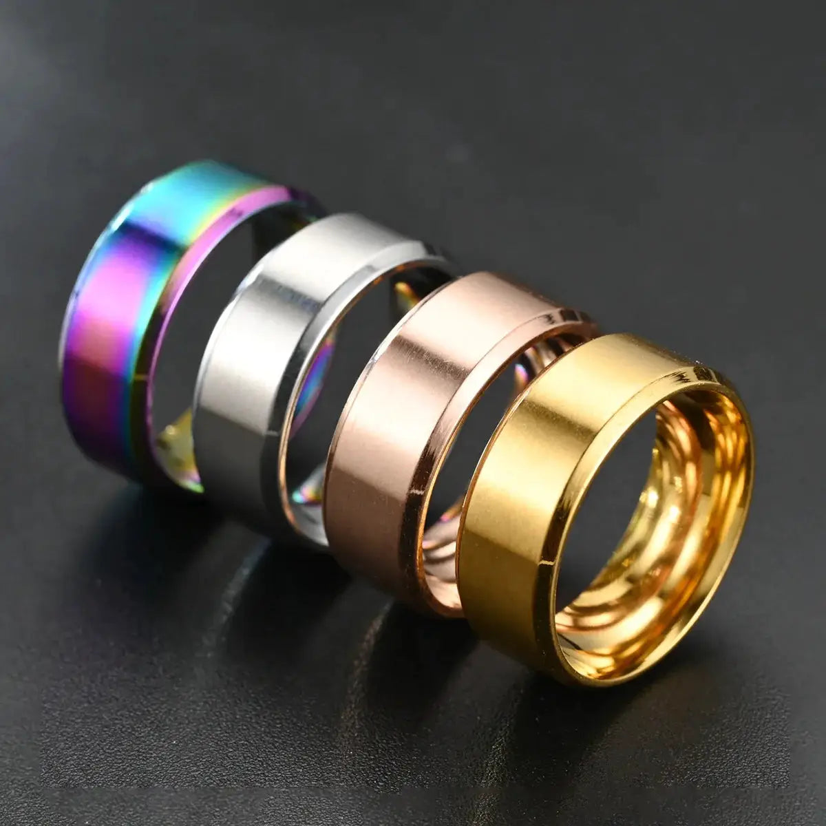 8mm Classic Stainless Steel Ring Unisex For Men And Women 7 Color Matte Finish Double Inclined Plane Design