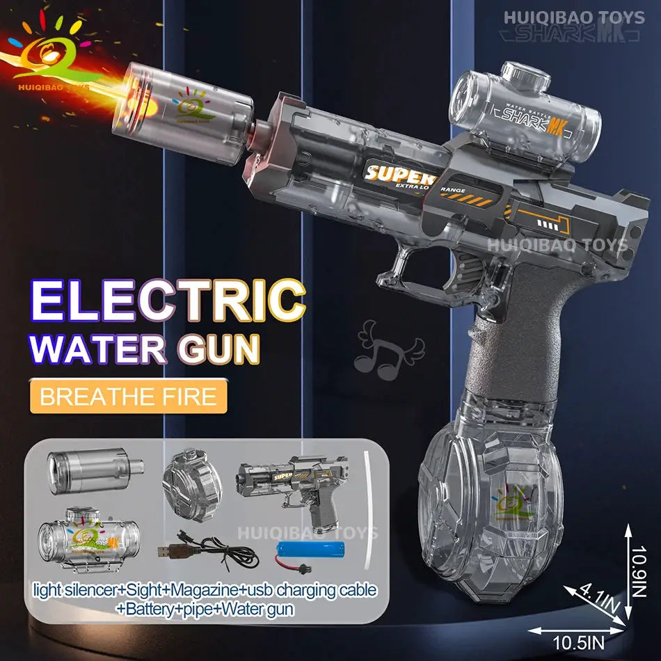 Huiqibao Electric Pulse Water Gun With Simulated Flame Sensor Light Fully Automatic Water Pistol For Outdoor Beach Fun