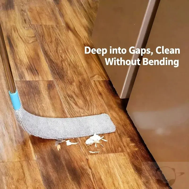 Telescopic mop with bendable curved microfiber head, blue handle, Simples Market.