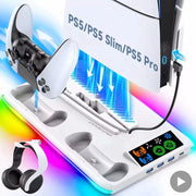 PS5 Cooling Stand With Controller Charger And RGB LED Base For PS5 PS5 Slim PS5 Pro Gaming Accessories