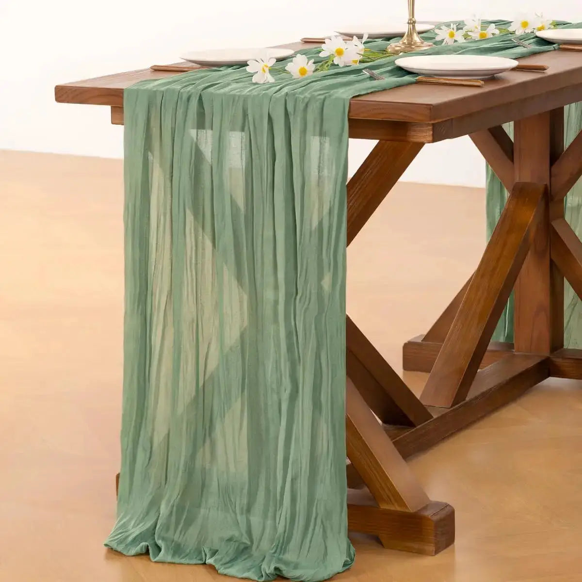 Set Of 10 Dusty Blue Cheesecloth Table Runners 40x270 Cm Boho Gauze Rustic Sheer For Wedding Bridal Shower Banquet