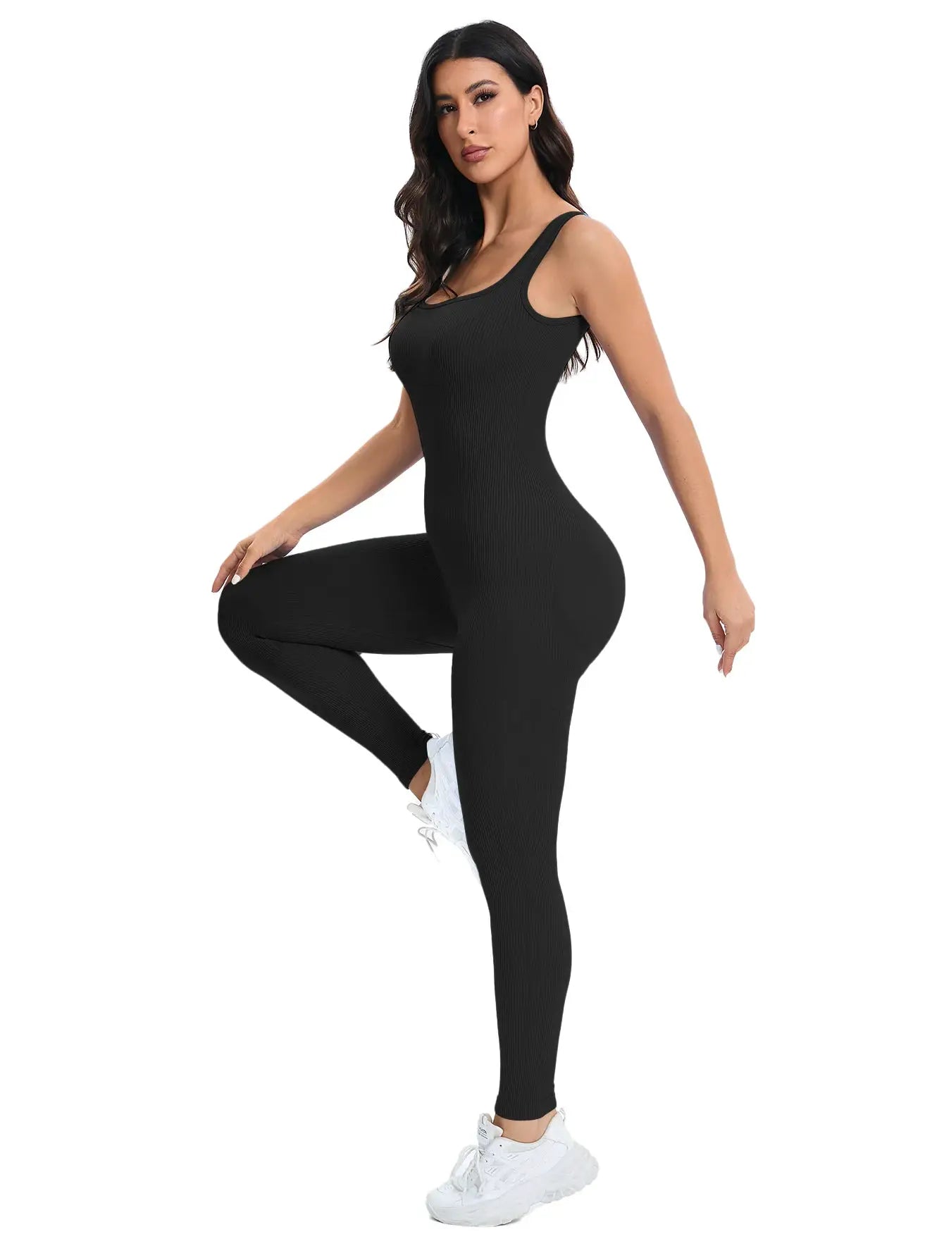 Shapewear jumpsuit Simples Market; black ribbed, built-in bra, sleeveless bodycon romper
