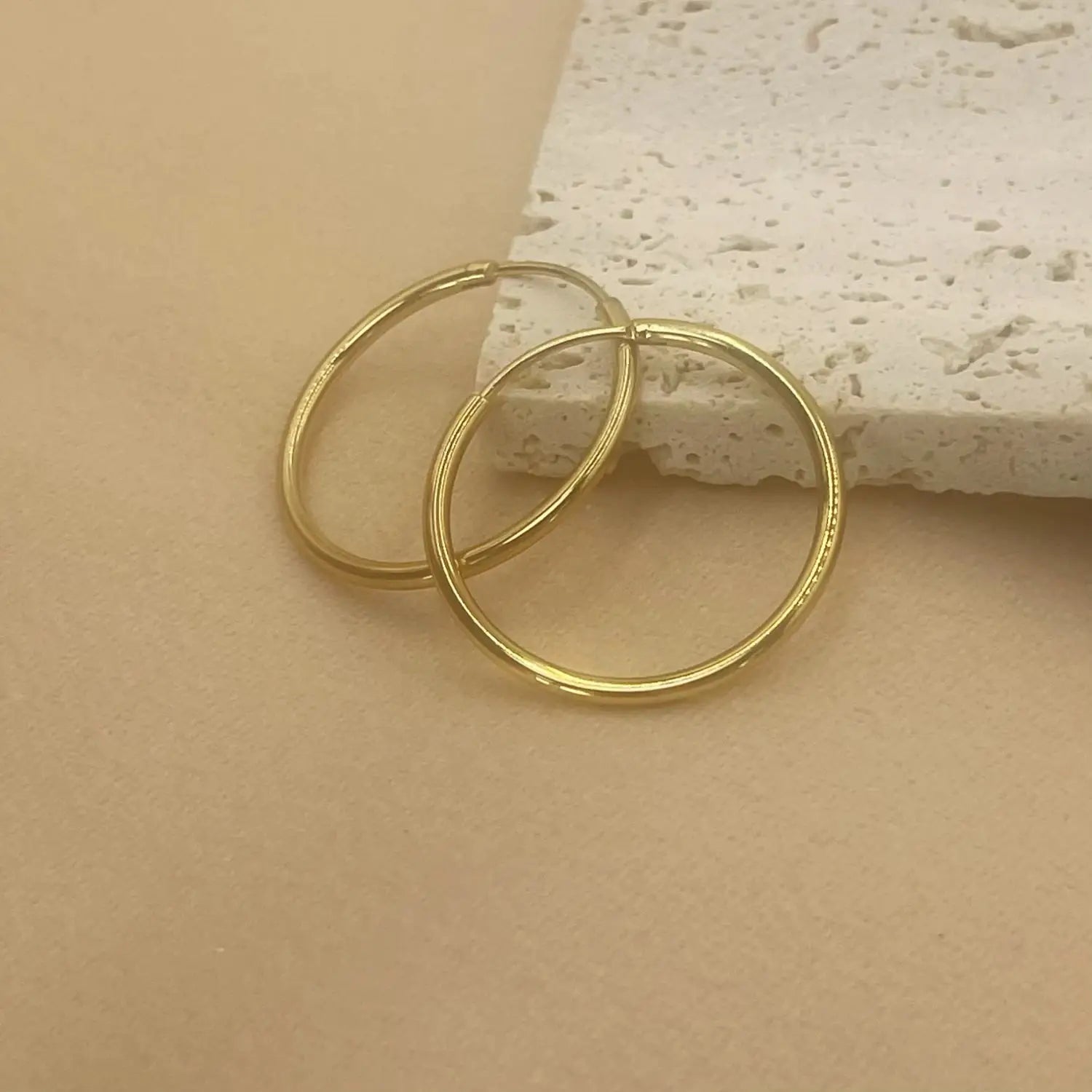Pair of gold-tone stainless steel circle hoop earrings, minimalist big hoops, 12-70mm