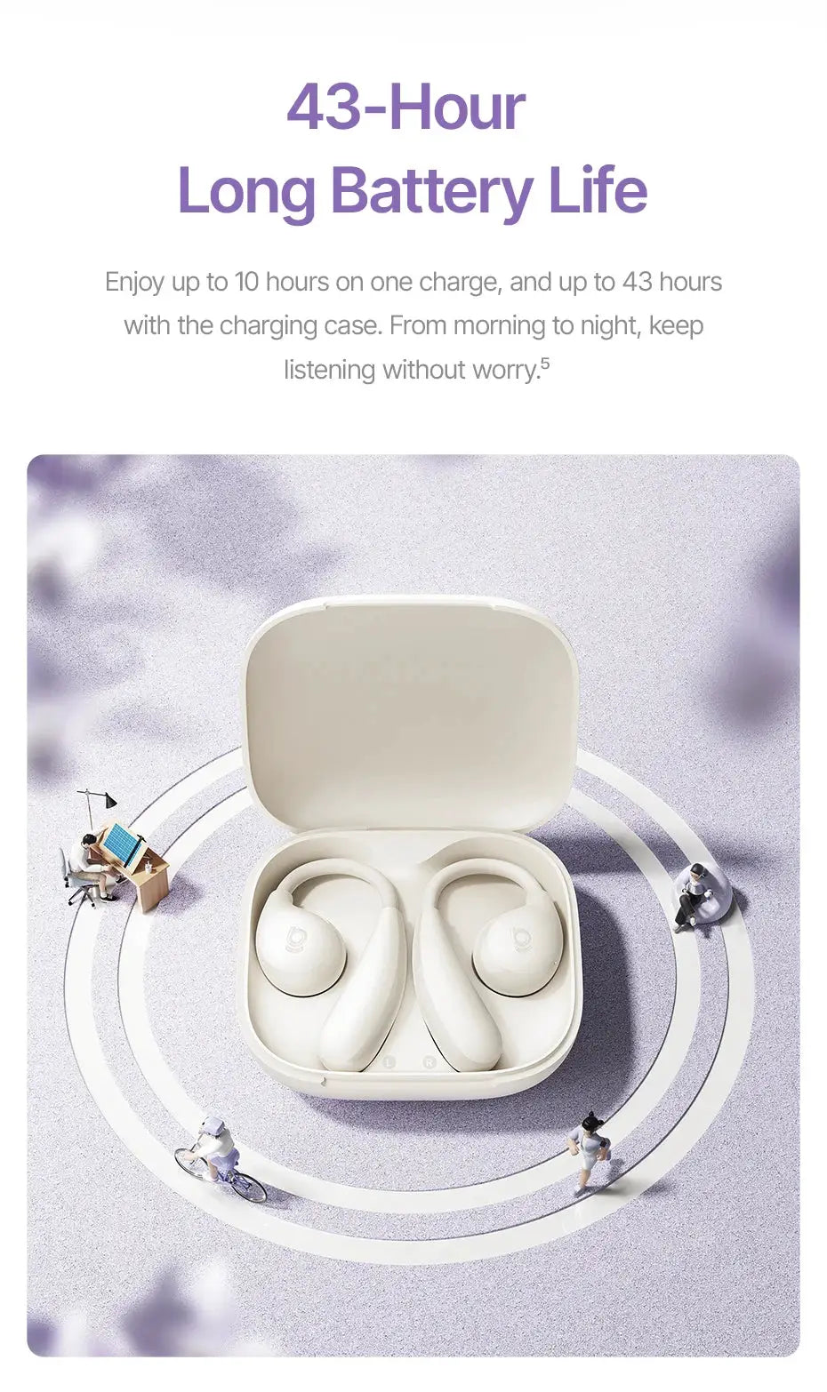 Baseus BF1 Lite open-ear sport wireless earbuds in white charging case