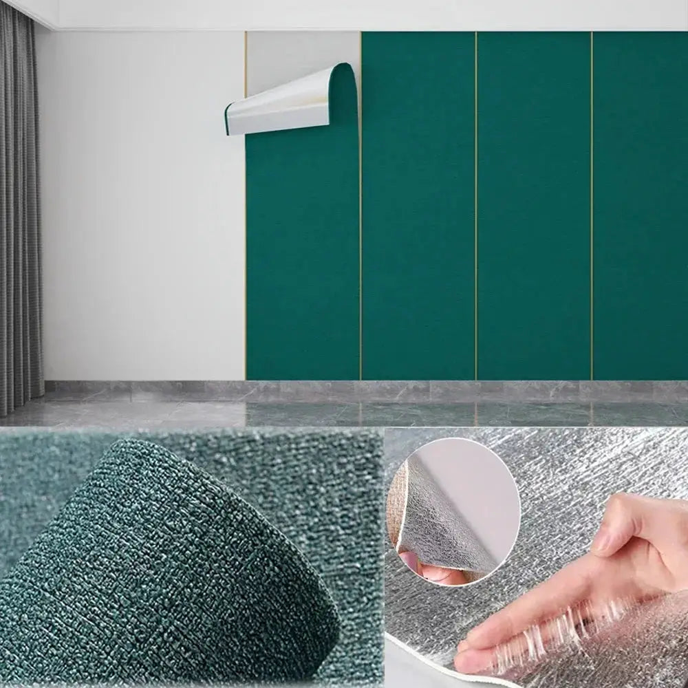 Self-adhesive wall stickers set by Simples Market; PVC solid-color teal green with 3D linen texture, waterproof