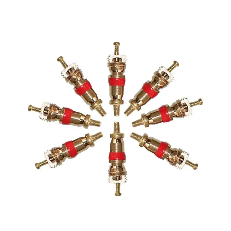 Copper tire valve core removal tools kit; set of 10 brass valve core wrenches with red bands