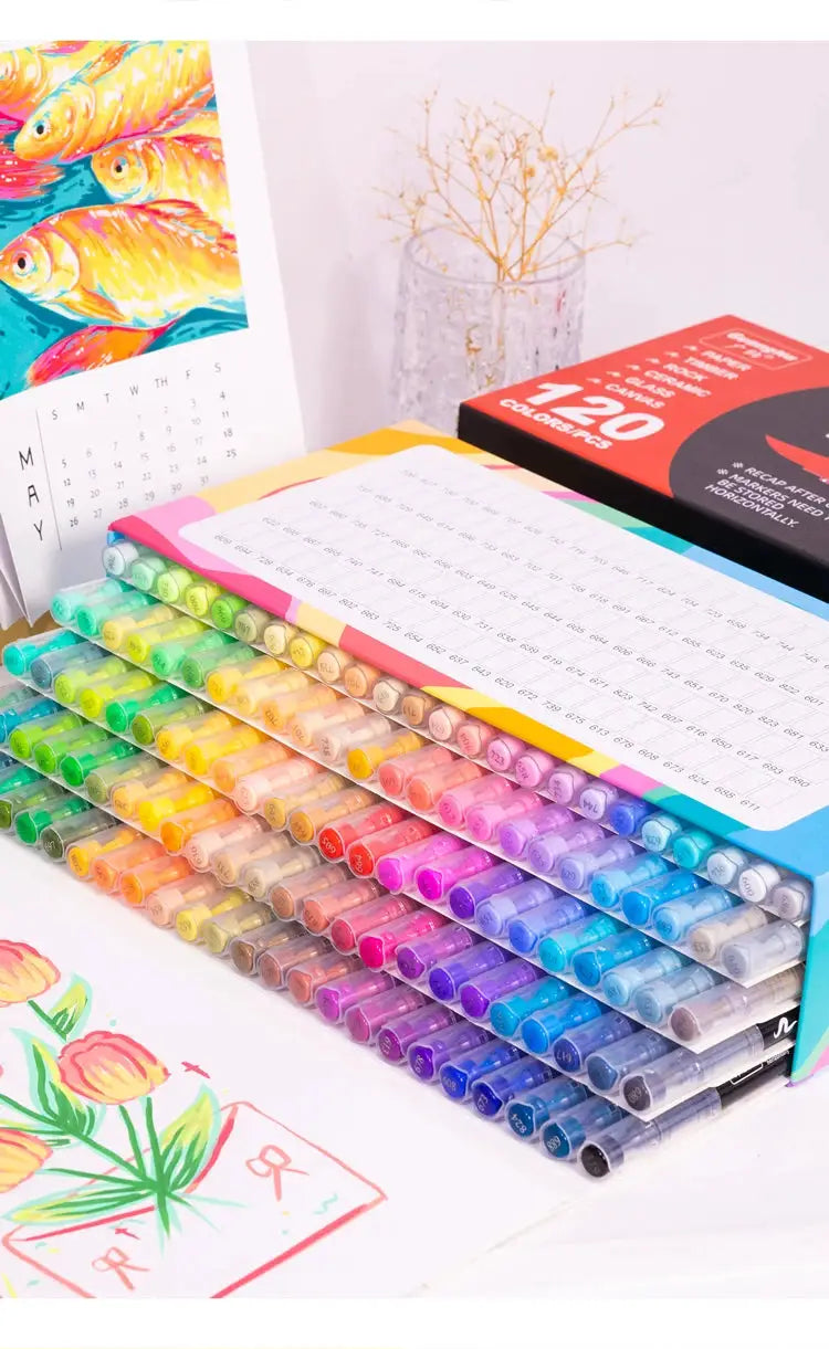 120-color waterproof acrylic marker pen set by Simples Market with soft brush nib