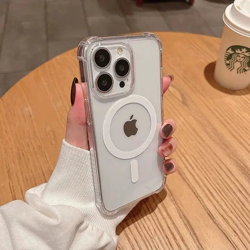 Clear bumper MagSafe wireless charging case for iPhone with circular back magnet