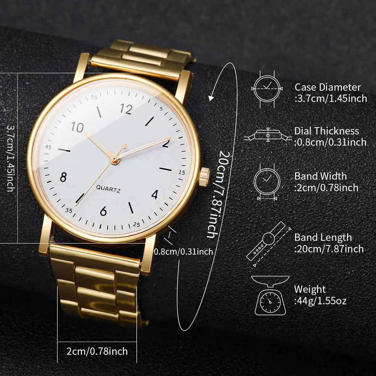 Gold-tone women's quartz wristwatch with white Arabic-dial face and linked bracelet from Simples Market