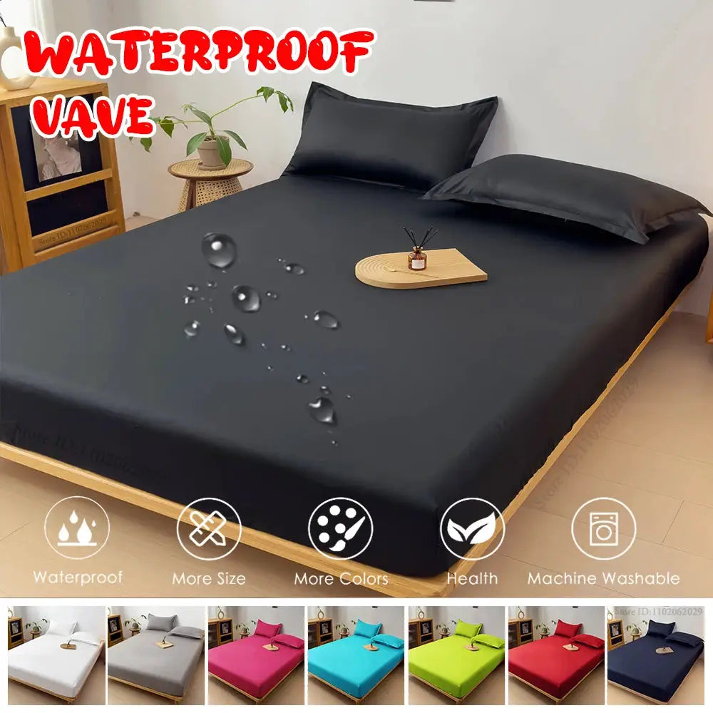 Waterproof mattress cover fitted sheet by Simples Market in gray; fits single to king, machine washable.