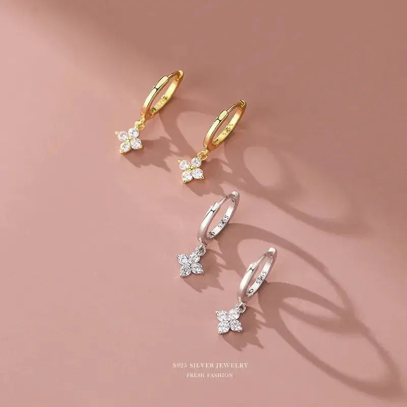 925 Sterling Silver Leaf Hoop Earrings For Women With Zircon Hypoallergenic Trendy Jewelry Gift
