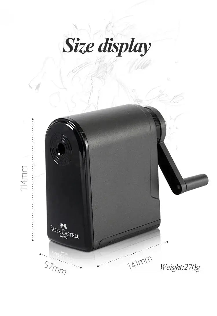 Faber-Castell hand-crank large-capacity pencil sharpener, black plastic body for charcoal sketching