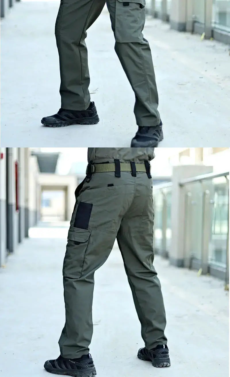 Simples Market New Tactical Work Pants for Men, olive green waterproof cargo trousers with multiple pockets