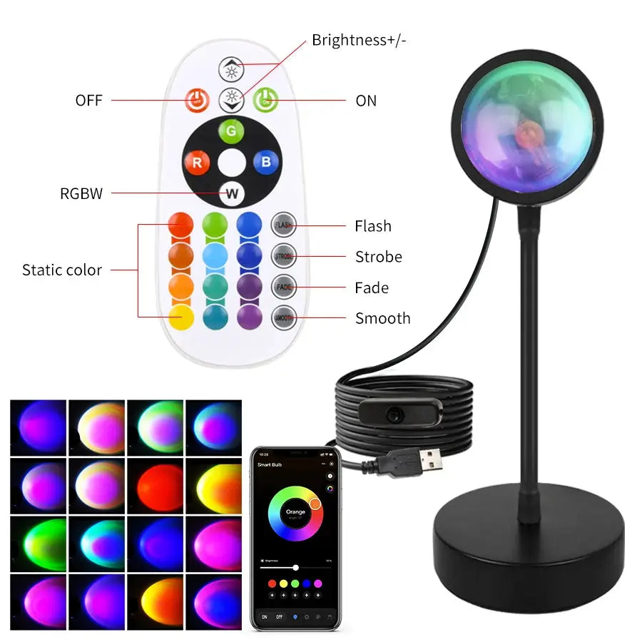 Smart Sunset Lamp USB RGB Night Light Tuya App Remote Projection