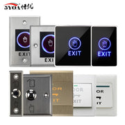 Access button door exit push switch set with no-touch release; metal and glass exit panels