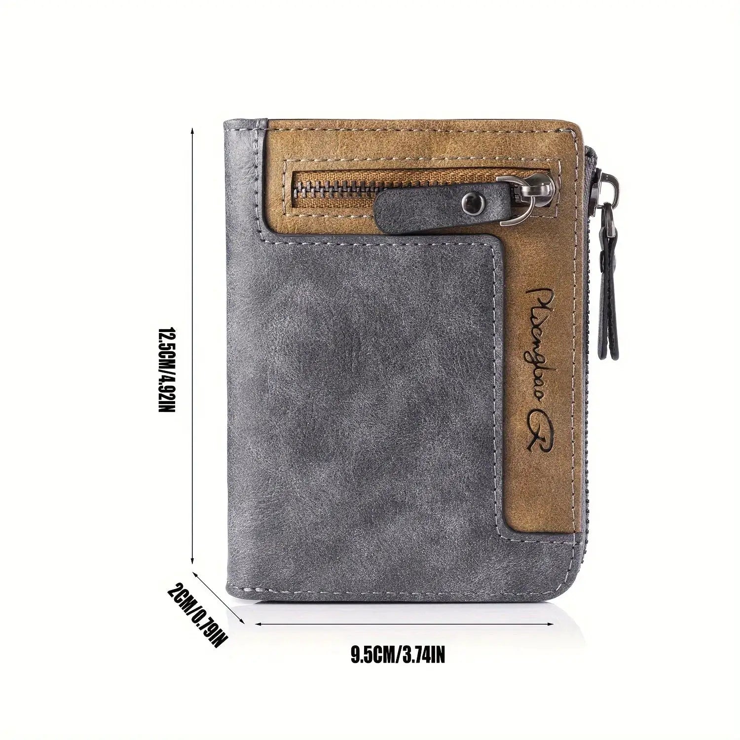 Men's retro short wallet with zipper coin pocket in gray-brown PU leather by Simples Market