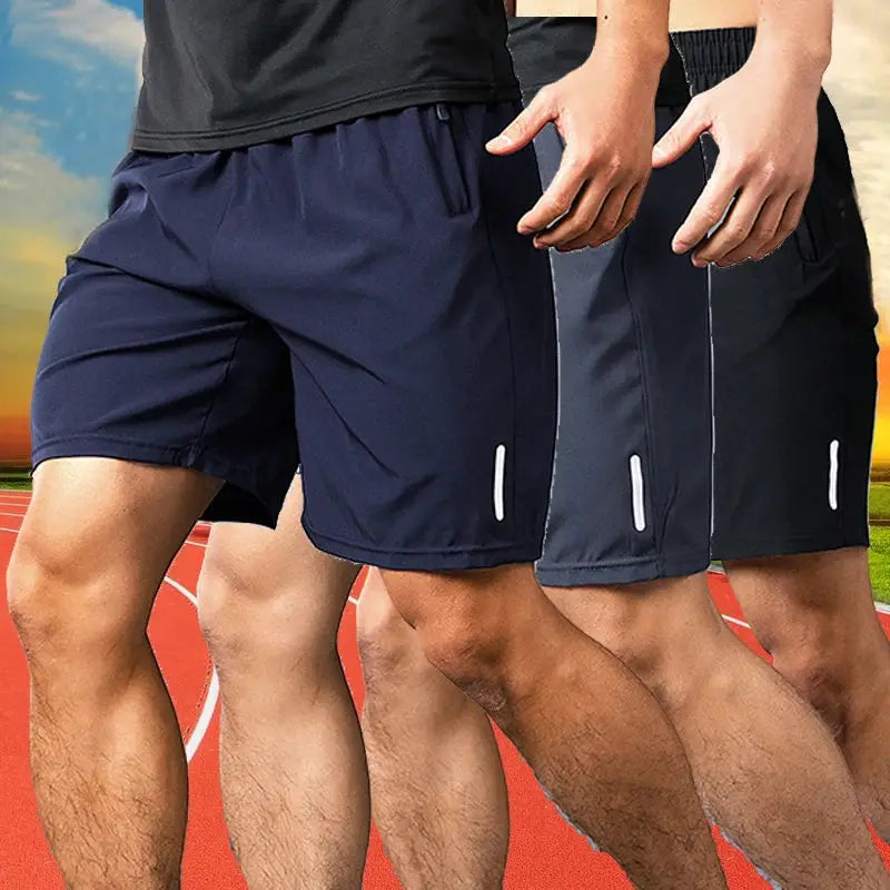 Simples Market men's quick-dry jogging shorts, lightweight breathable athletic bottoms; navy/gray/black (three pairs)