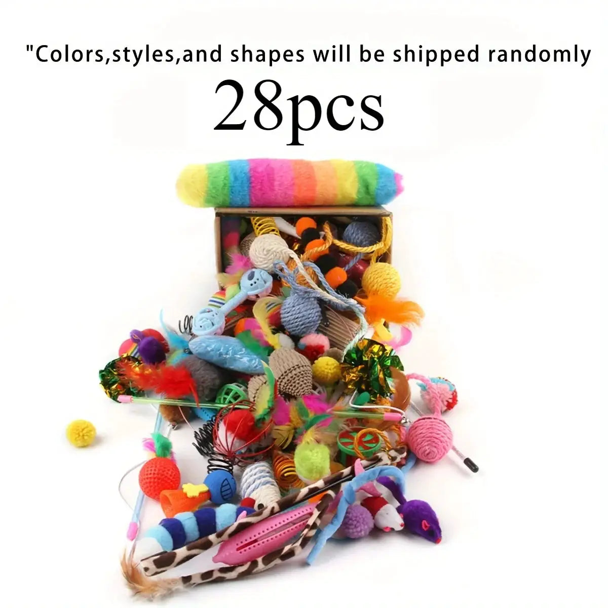 Cat Toys Mixed Pack 56 28 14 Plastic and Plush for Multi Cat Play