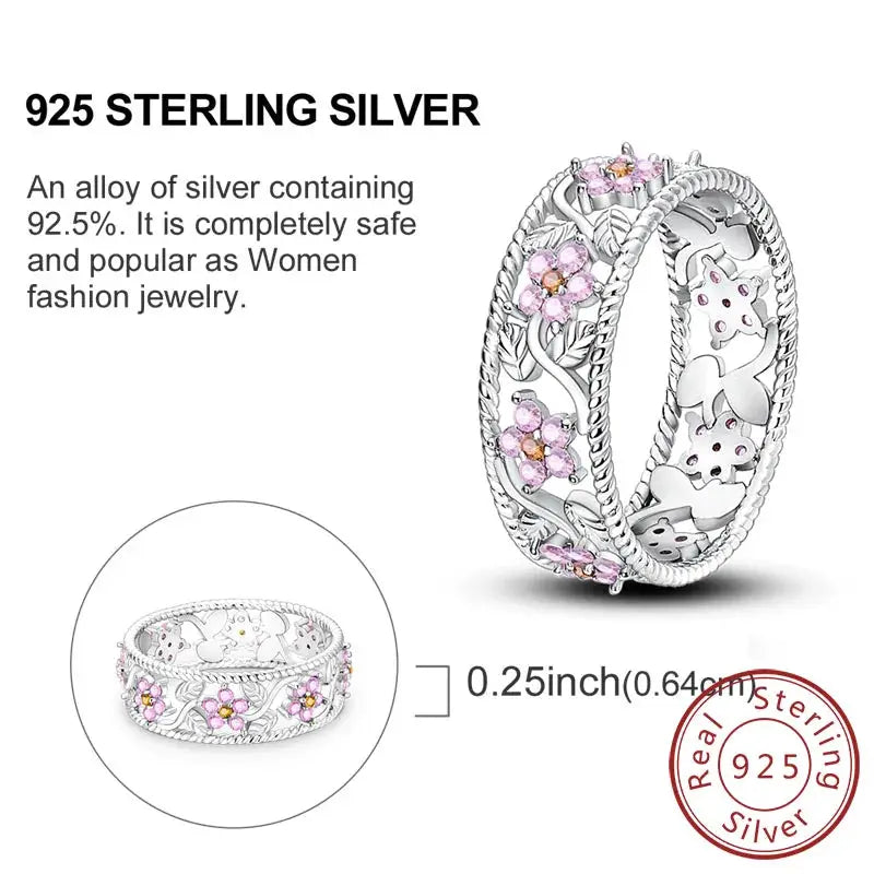 925 Sterling Silver Rings Bow Heart Star Sun Moon Zircon For Women Jewelry Birthday Anniversary Gifts