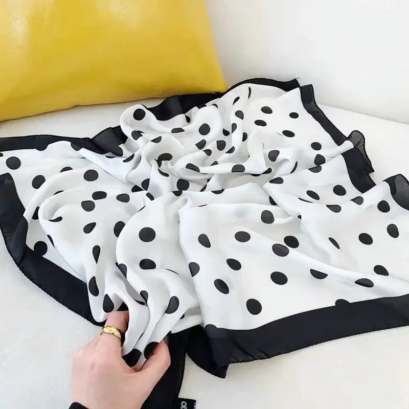 LuxeSilk Dot Print Silk Satin Neck Scarf 70 By 70 Cm Elegant And Versatile Hair Accessory For Women
