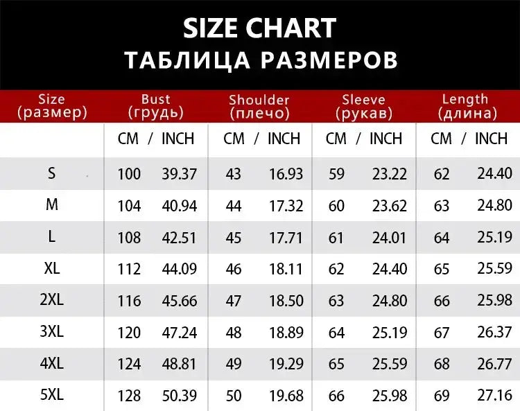 Men's fur jacket size chart by Simples Market showing bust, shoulder, sleeve and length for S–5XL.