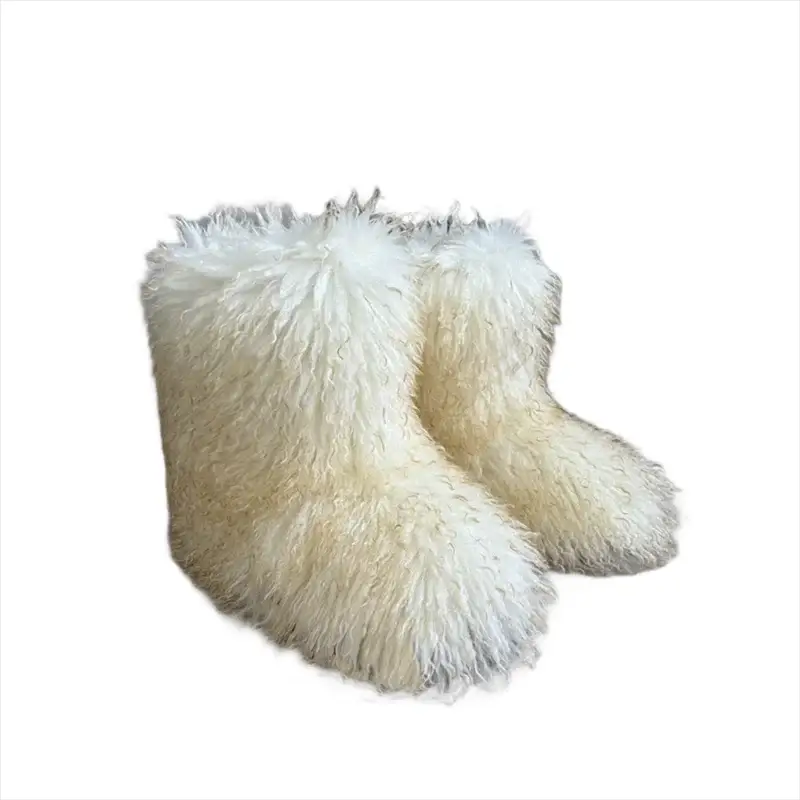 EverWarm Raccoon Fur Mid Calf Winter Snow Boots With Plush Insole And Short Plush Lining For All Day Warmth