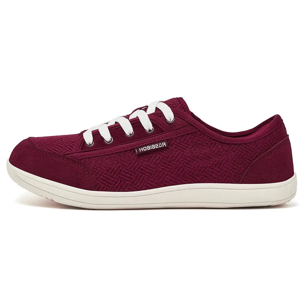 HOBIBEAR barefoot lace-up sneakers in burgundy with white midsole by Simples Market