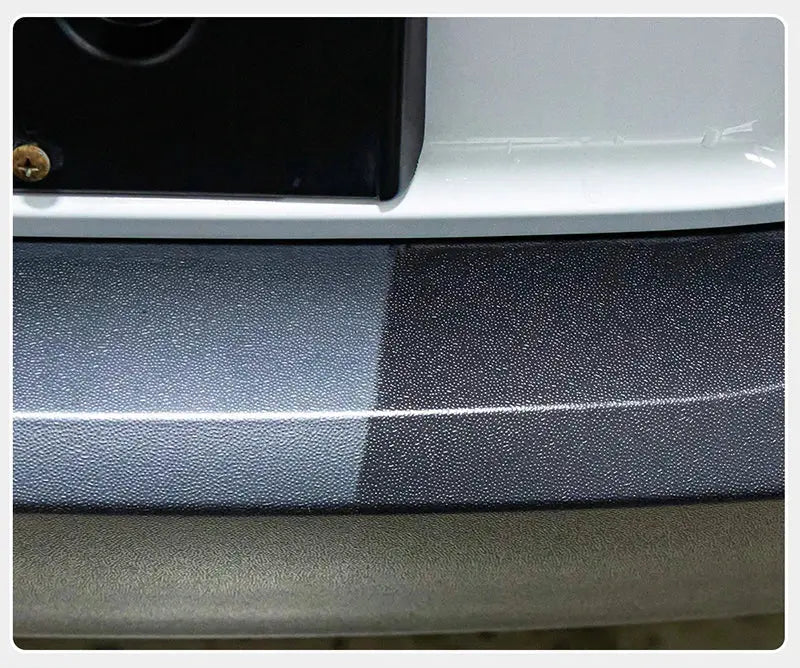 Plastic Restorer Back To Black gloss car detailing product on dark textured bumper trim