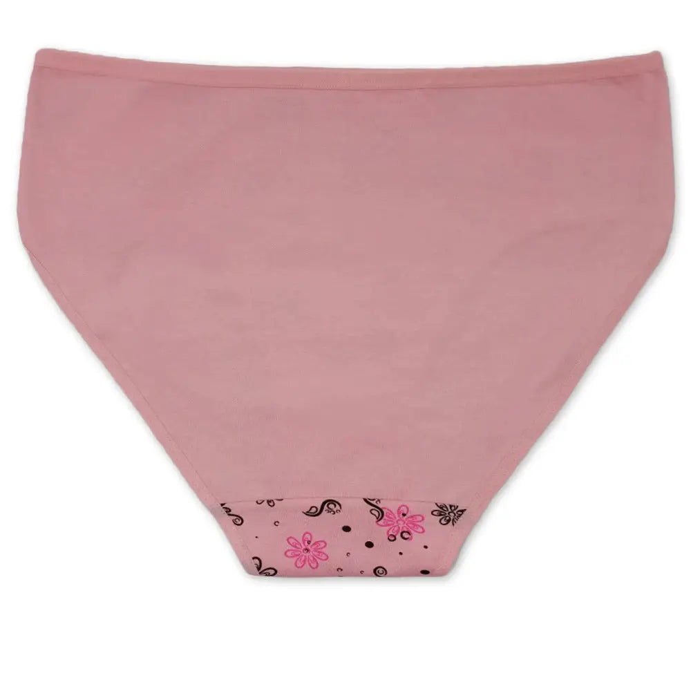 Women's pink cotton briefs with floral-print gusset panel.