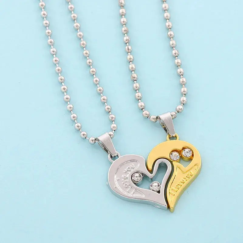Couple Magnetic Heart Pendant Necklace Electrocardiogram Design Interlocking Hearts Valentines Gift
