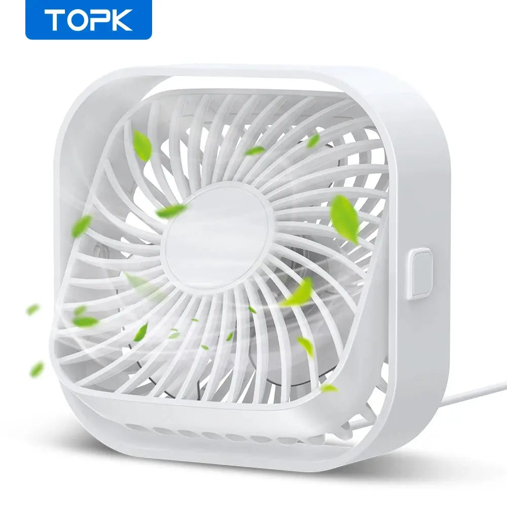 TOPK Mini Portable USB Desk Fan With Strong Airflow And Quiet Operation 3 Speed 360 Degree Rotatable Standing Fan