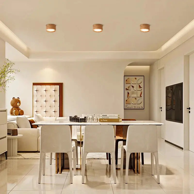 GX53 LED wooden ceiling downlights set of 3 for indoor living and dining rooms