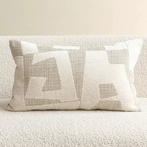 Pillow cover set: ivory decorative with cream geometric pattern, 2 cushions for sofa.